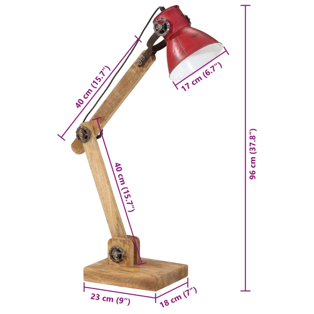 skrivebordslampe 25 W 23x18x96 cm E27 rustik rød