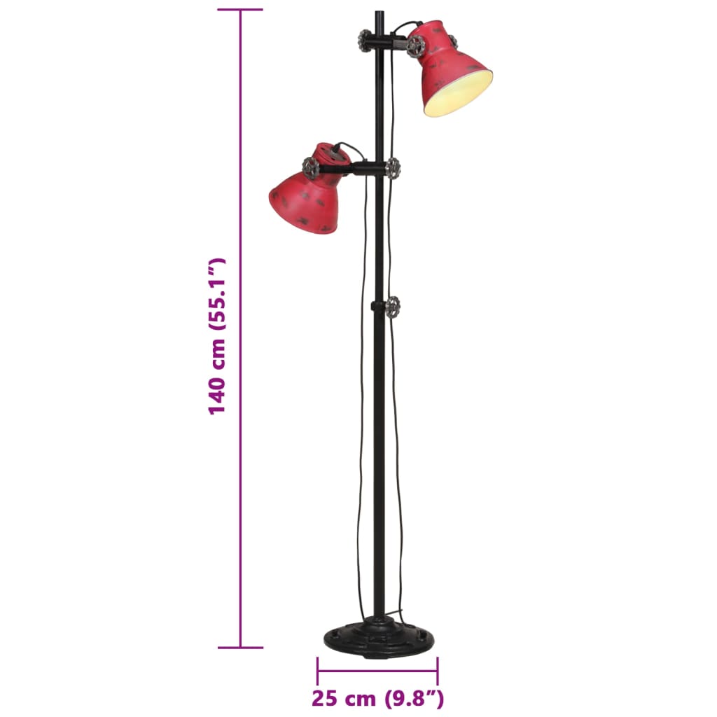 gulvlampe 25 W 25x25x90/140 cm E27 rustik rød
