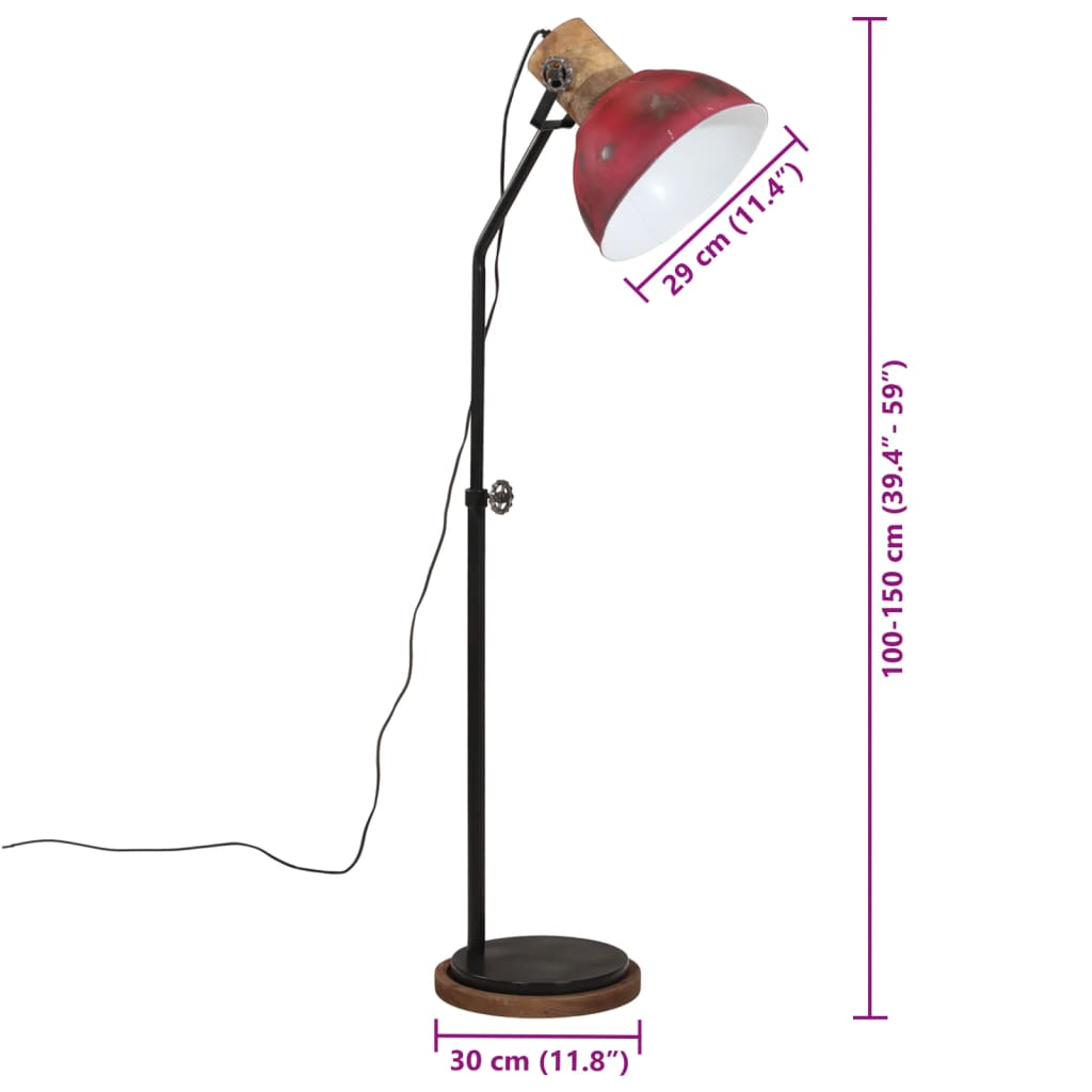 gulvlampe 25 W 30x30x100-150 cm E27 rustik rød