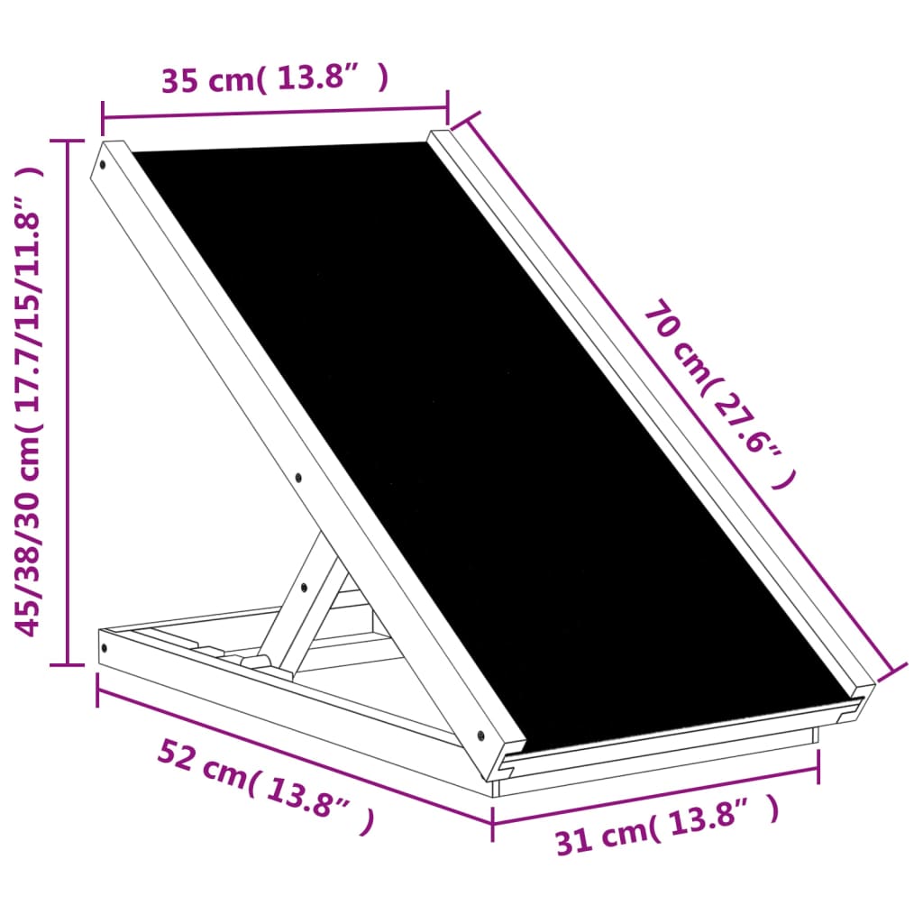 hunderampe 70x35 cm massivt fyrretræ grå