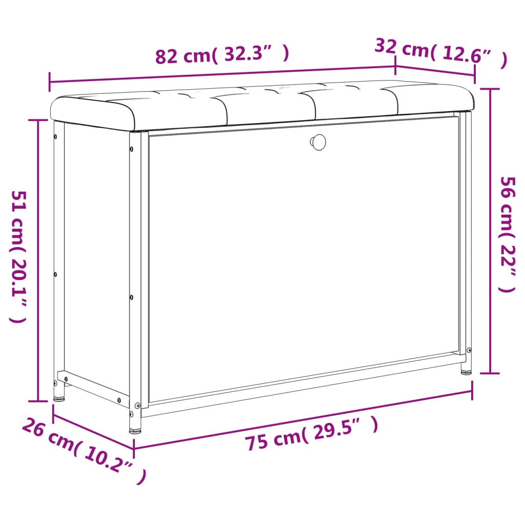skobænk med vippeskuffe 82x32x56 cm røget egetræsfarve