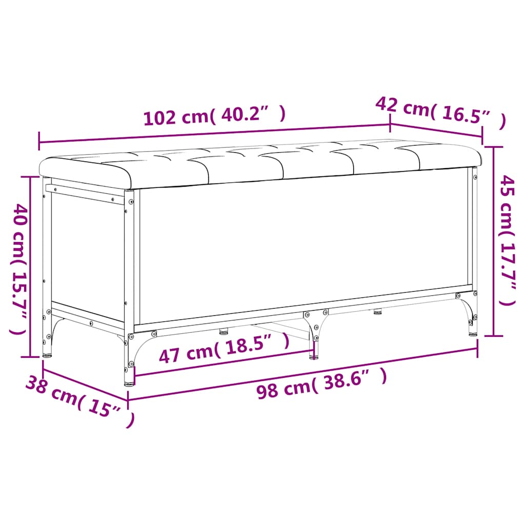 opbevaringsbænk 102x42x45 cm konstrueret træ grå sonoma-eg