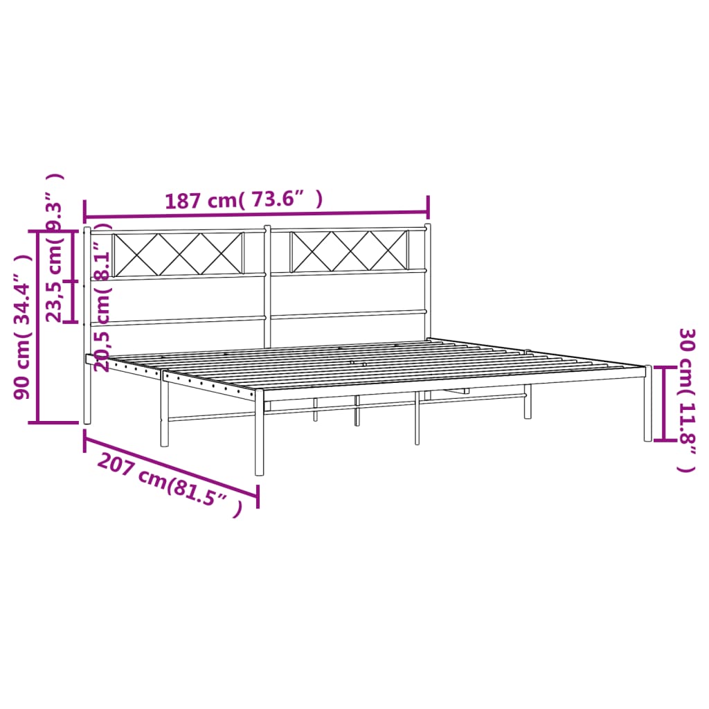 sengeramme med sengegavl 180x200 cm metal sort