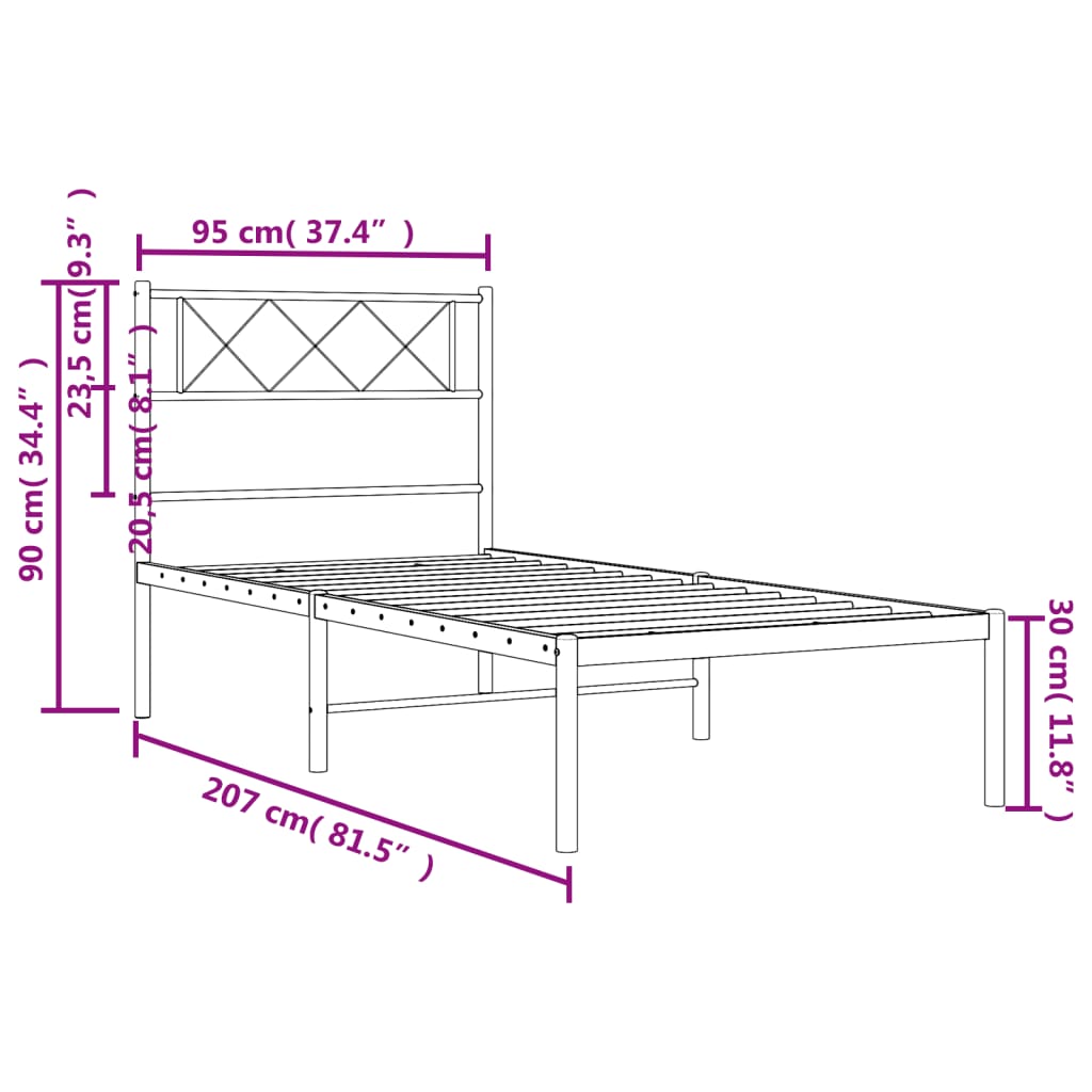sengeramme med sengegavl 90x200 cm metal hvid