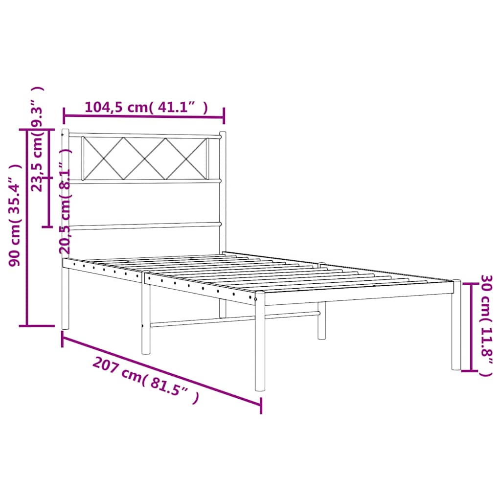 sengeramme med sengegavl 100x200 cm metal hvid