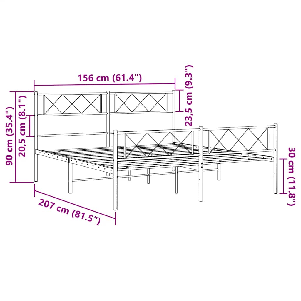 sengeramme med sengegavl og fodgærde 150x200 cm metal hvid