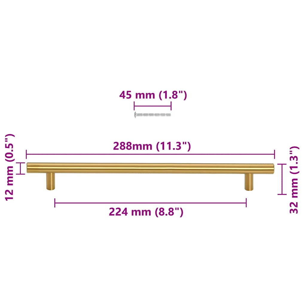 skabshåndtag 5 stk. 224 mm rustfrit stål guldfarvet
