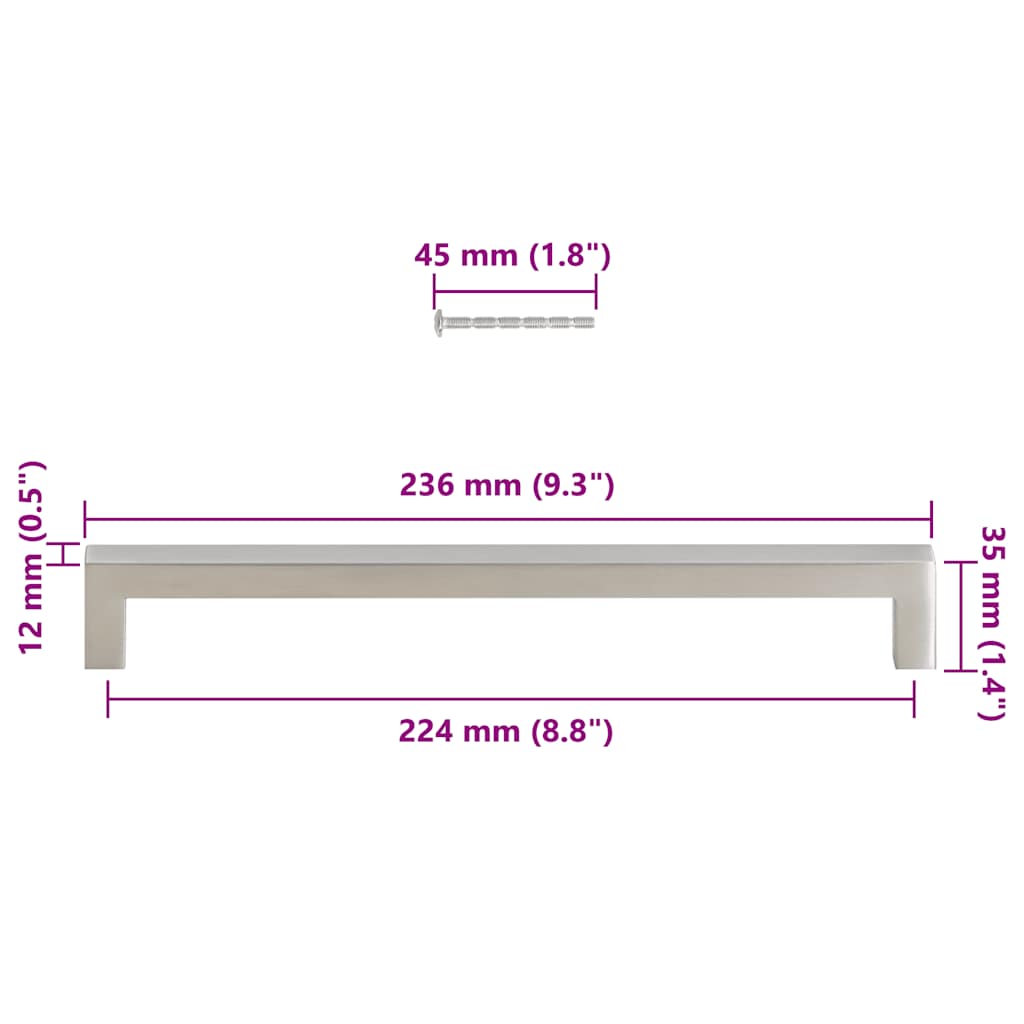 skabshåndtag 5 stk. 224 mm rustfrit stål sølvfarvet