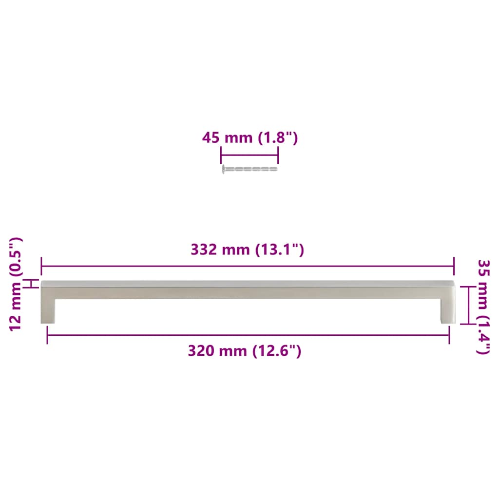 skabshåndtag 5 stk. 320 mm rustfrit stål sølvfarvet
