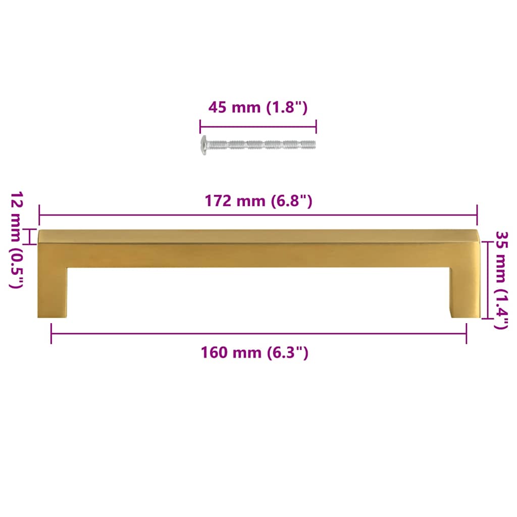 skabshåndtag 10 stk. 160 mm rustfrit stål guldfarvet