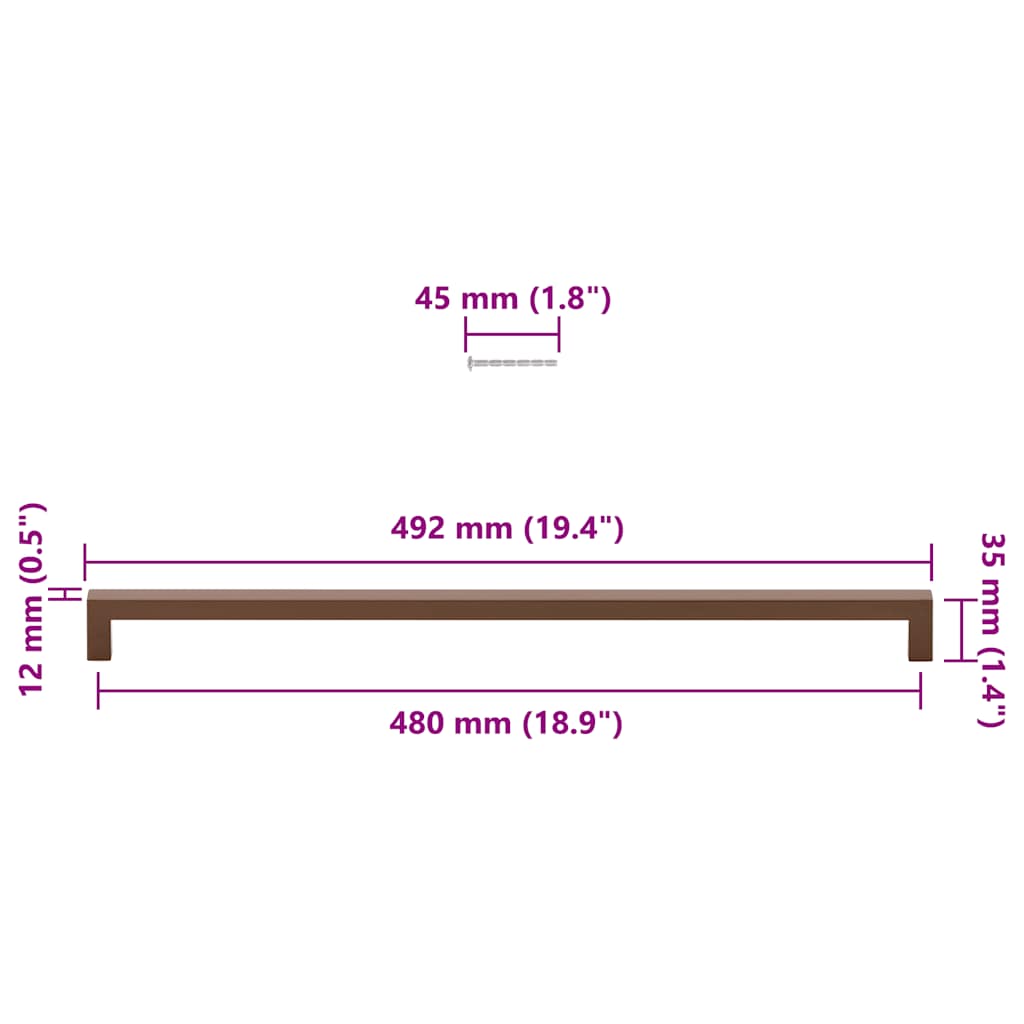 skabshåndtag 5 stk. 480 mm rustfrit stål bronzefarvet