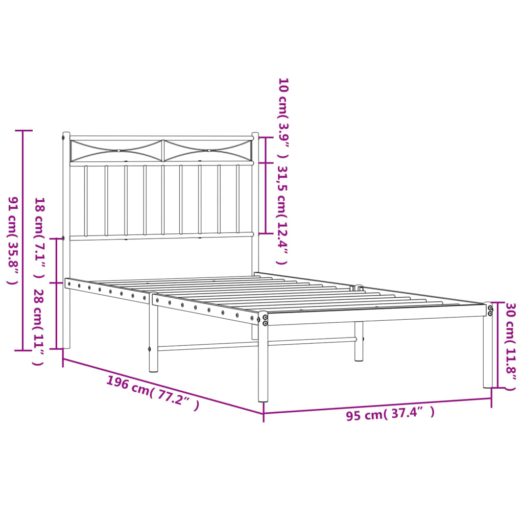 sengeramme med sengegavl 90x190 cm metal sort