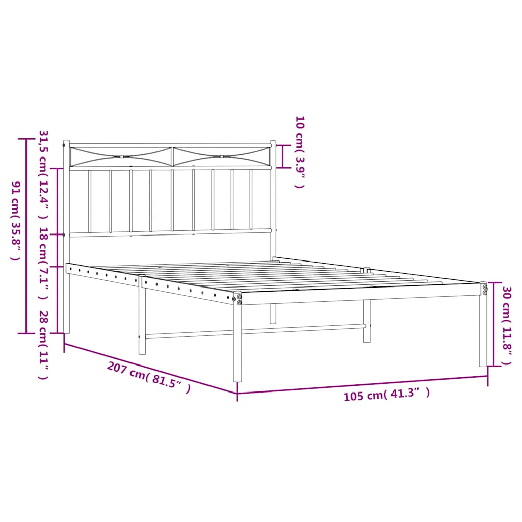 sengeramme med sengegavl 100x200 cm metal sort