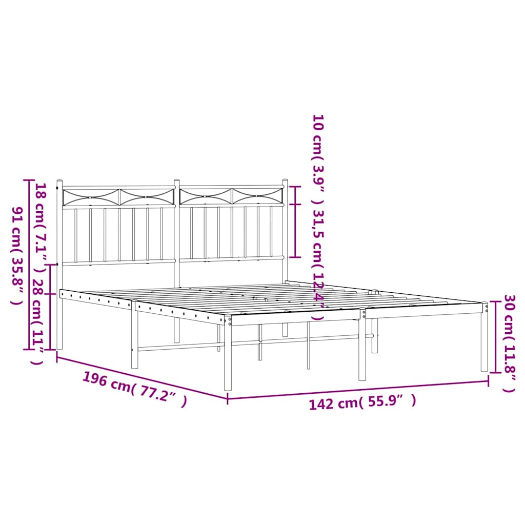 sengeramme med sengegavl 135x190 cm metal sort