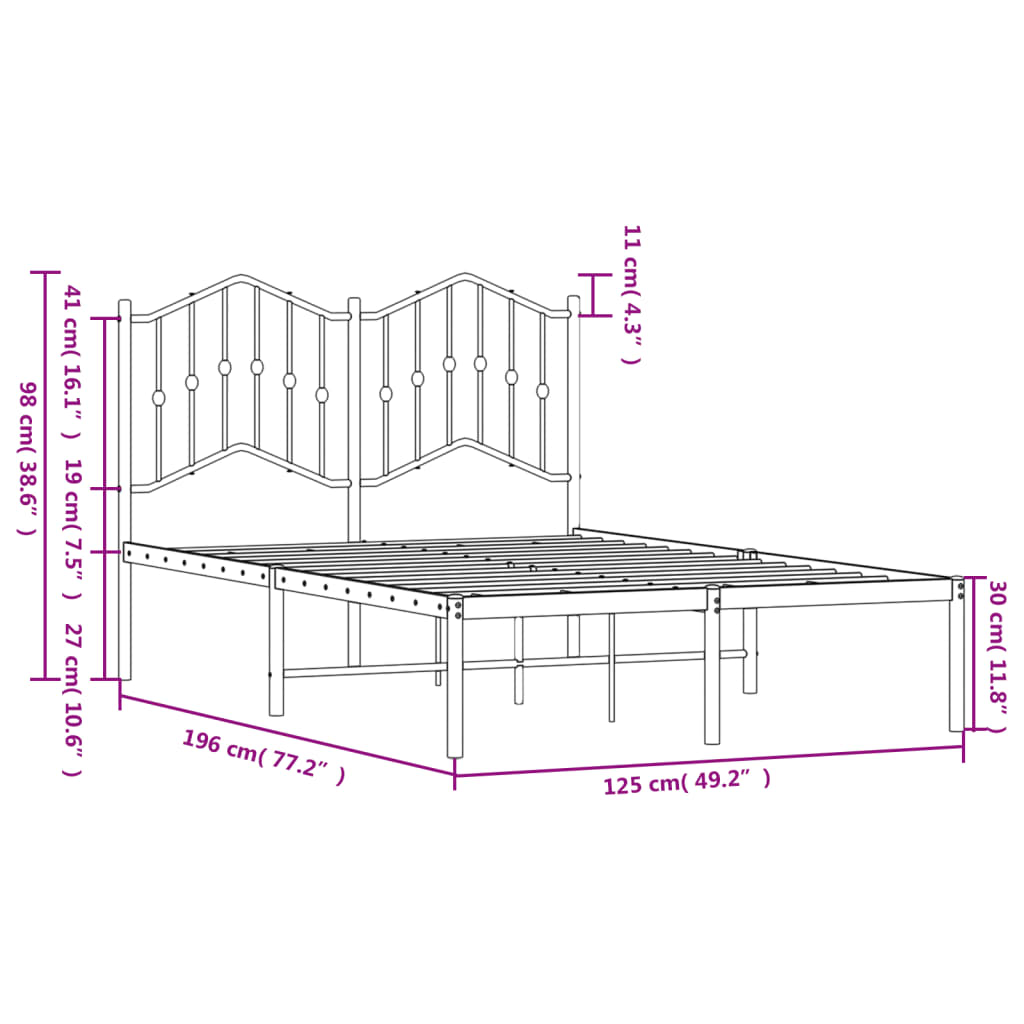 sengeramme med sengegavl 120x190 cm metal sort