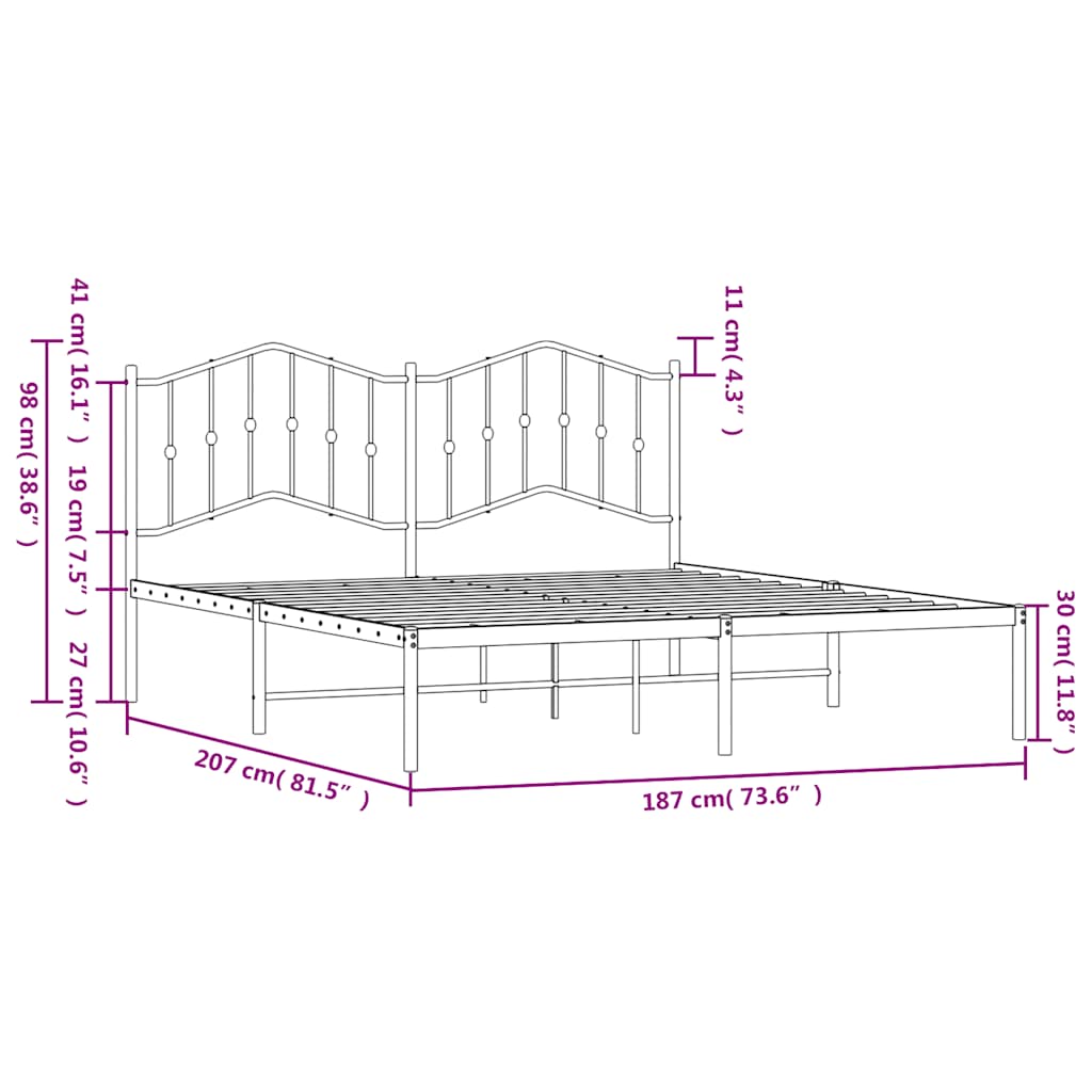 sengeramme med sengegavl 180x200 cm metal hvid
