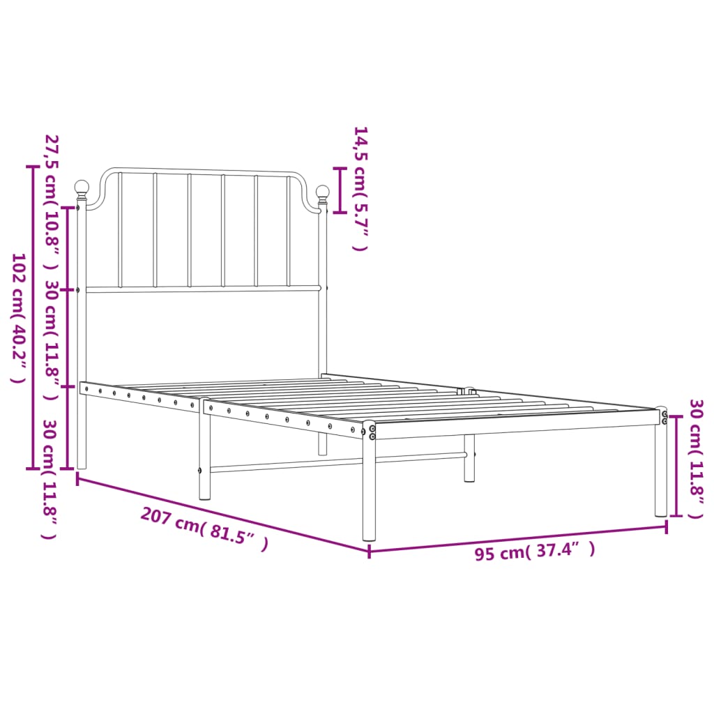 sengeramme med sengegavl 90x200 cm metal sort