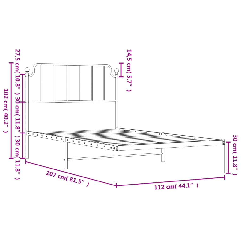 sengeramme med sengegavl 107x203 cm metal hvid