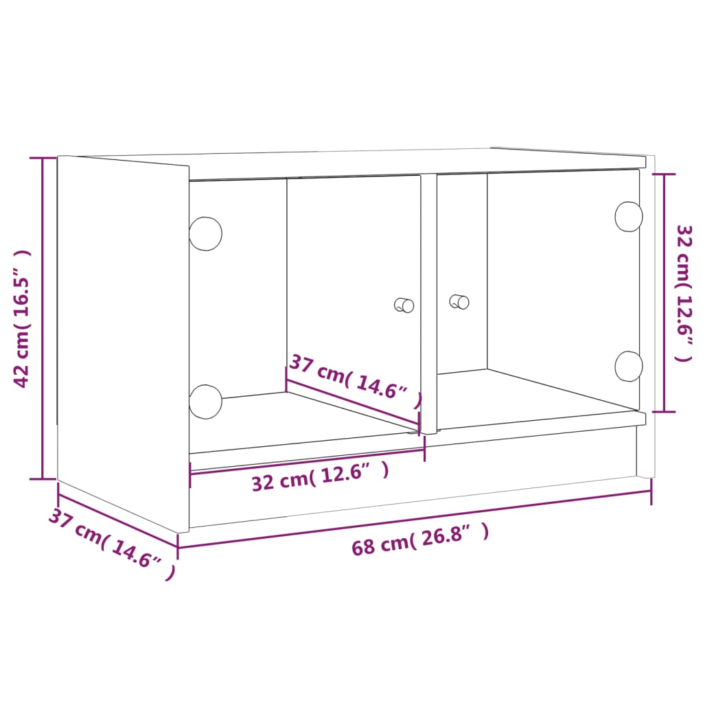 tv-bord med glaslåger 68x37x42 cm hvid