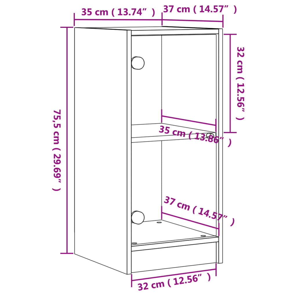 skab med glaslåger 35x37x75,5 cm røget egetræsfarve