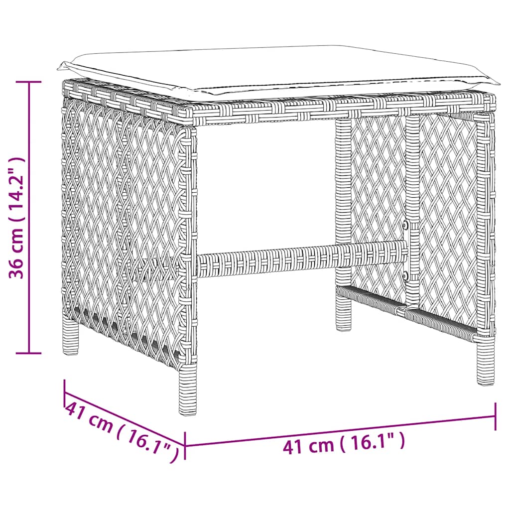 haveskamler 4 stk. med hynder 41x41x36 cm polyrattan lysegrå