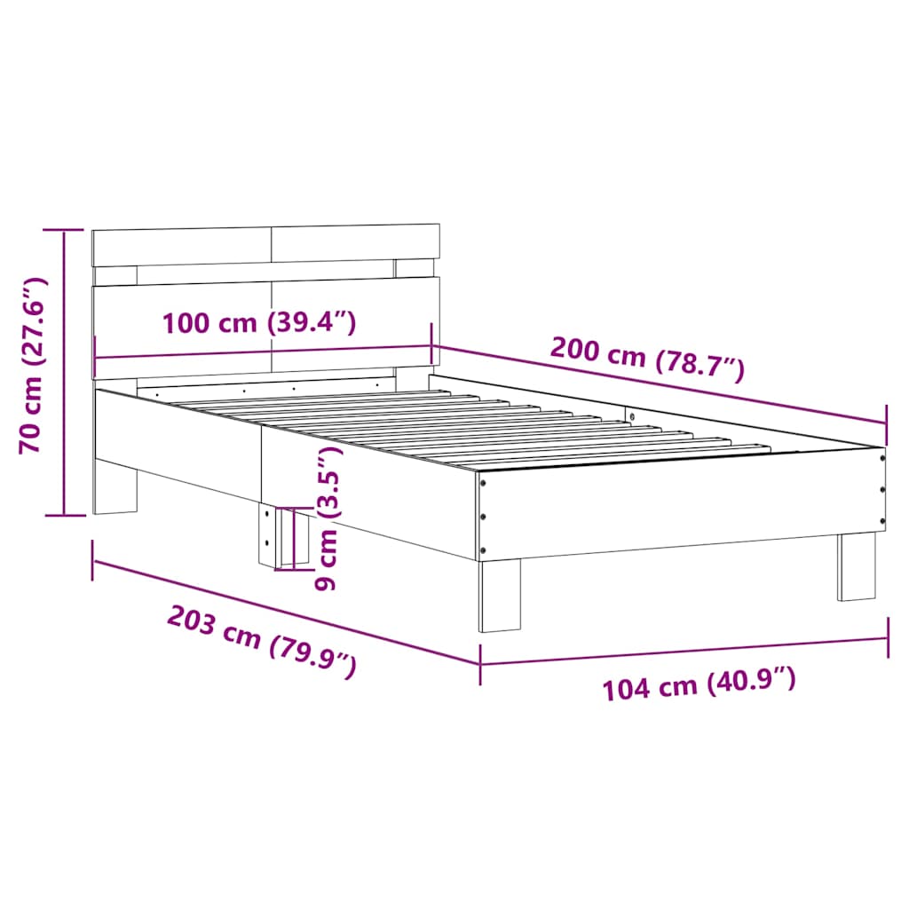 sengeramme m. sengegavl 100x200 cm uden madras sonoma-eg