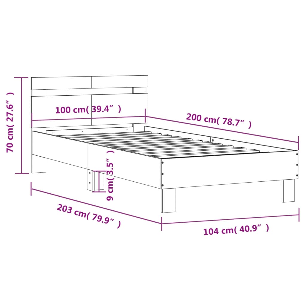 sengeramme med sengegavl 100x200 cm konstrueret træ røget eg