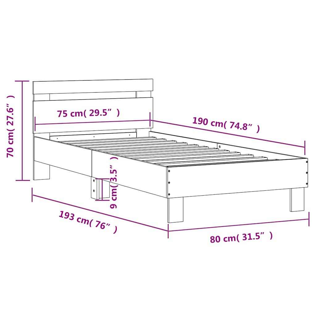 sengeramme m. sengegavl 75x190 cm uden madras sonoma-eg