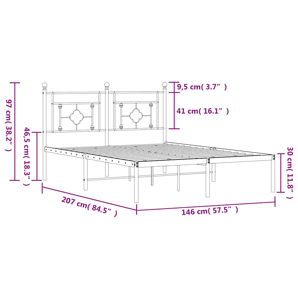 sengeramme med sengegavl 140x200 cm metal sort