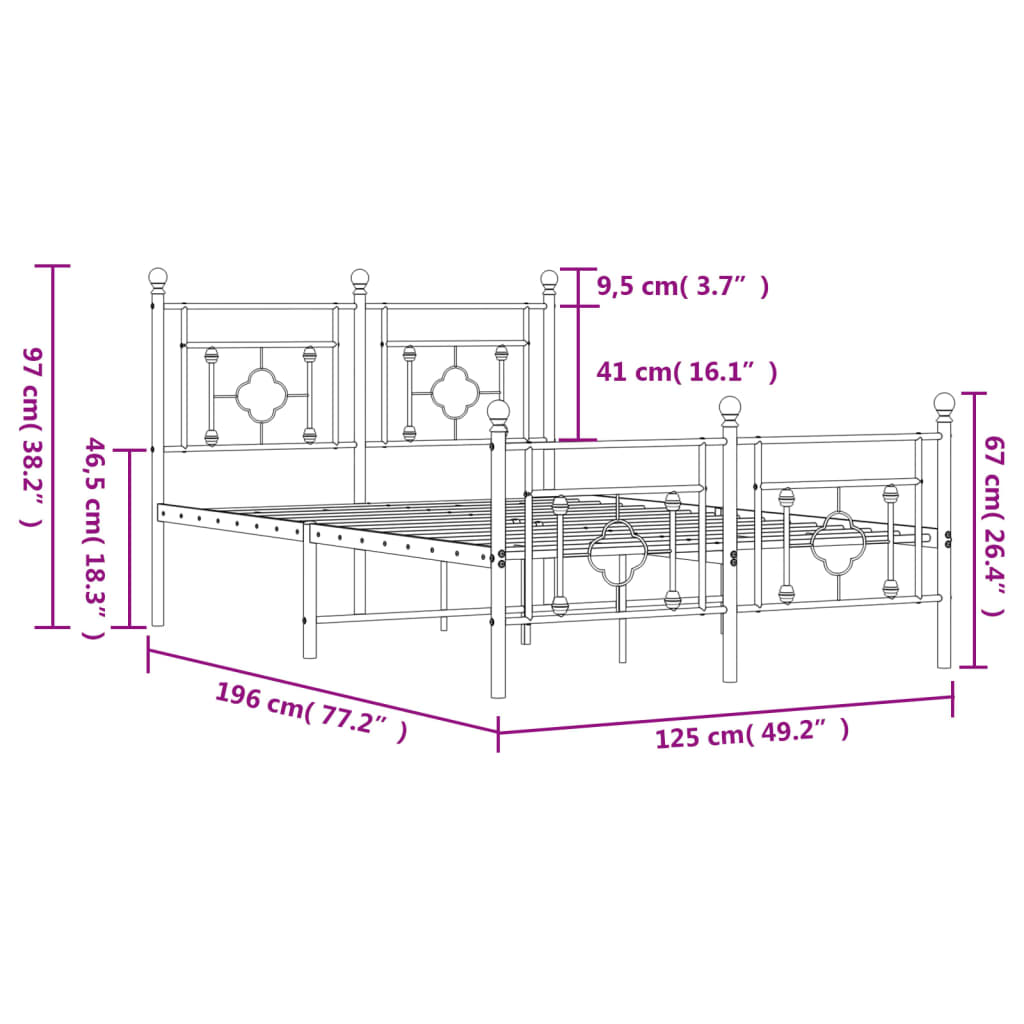 sengeramme med sengegavl og fodgærde 120x190 cm metal sort