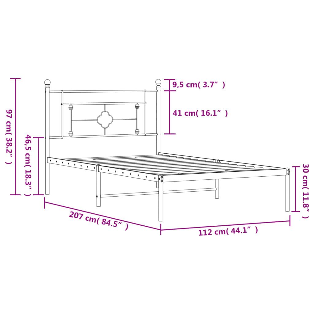 sengeramme med sengegavl 107x203 cm metal hvid