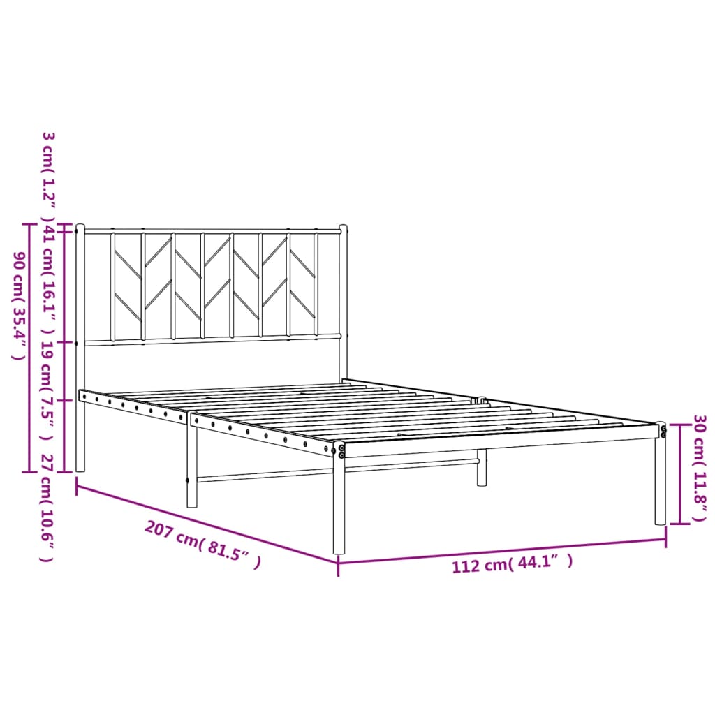 sengeramme med sengegavl 107x203 cm metal sort