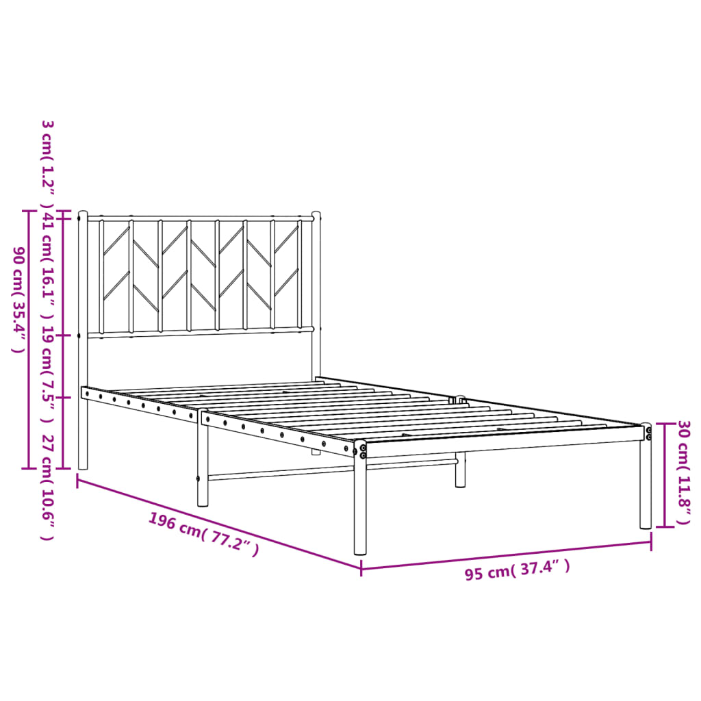 sengeramme med sengegavl 90x190 cm metal hvid