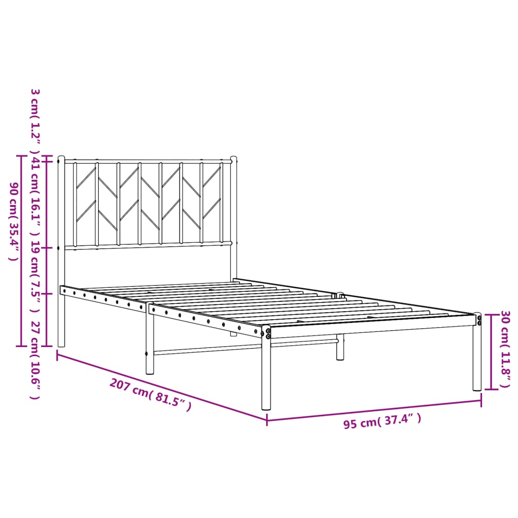 sengeramme med sengegavl 90x200 cm metal hvid