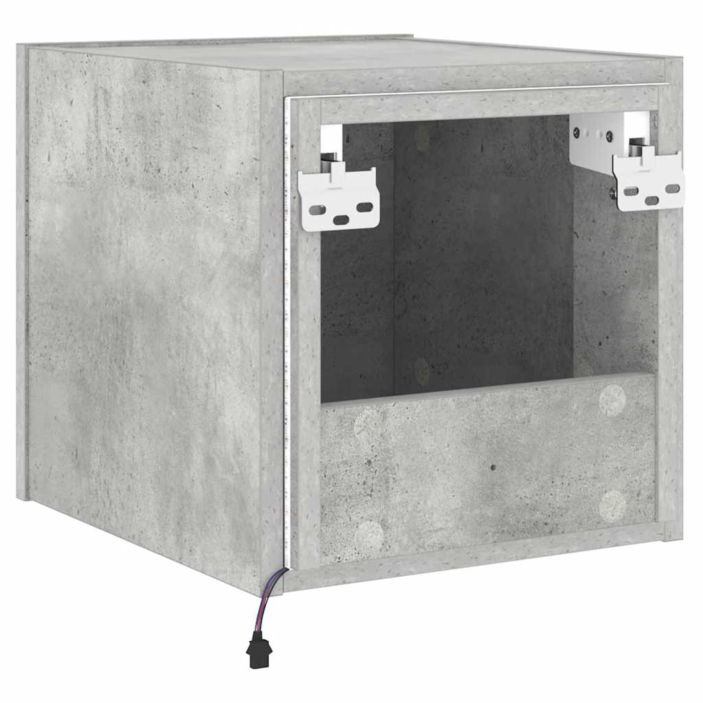 væghængt tv-bord med LED-lys 30,5x35x30 cm betongrå