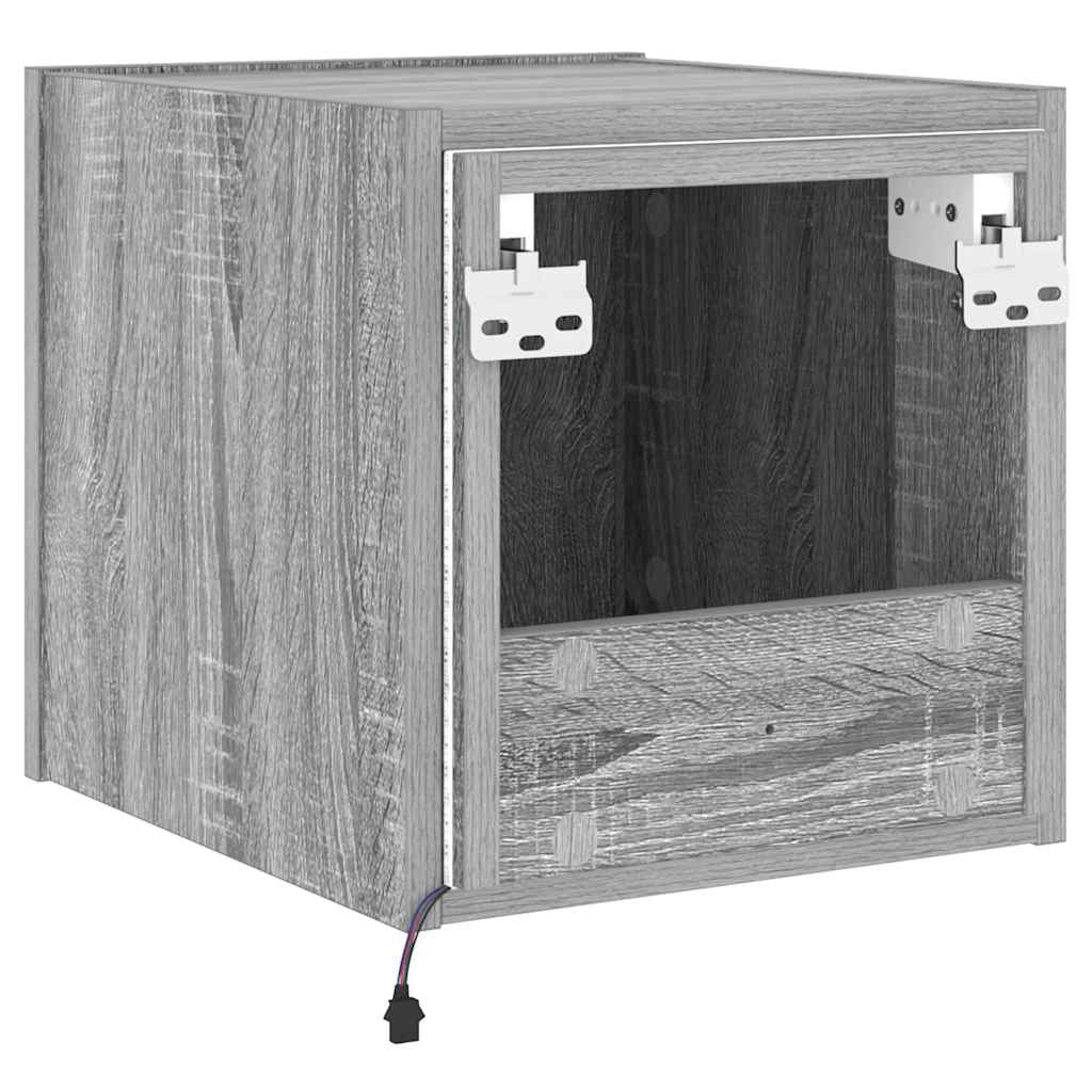 væghængt tv-bord med LED-lys 30,5x35x30 cm grå sonoma-eg