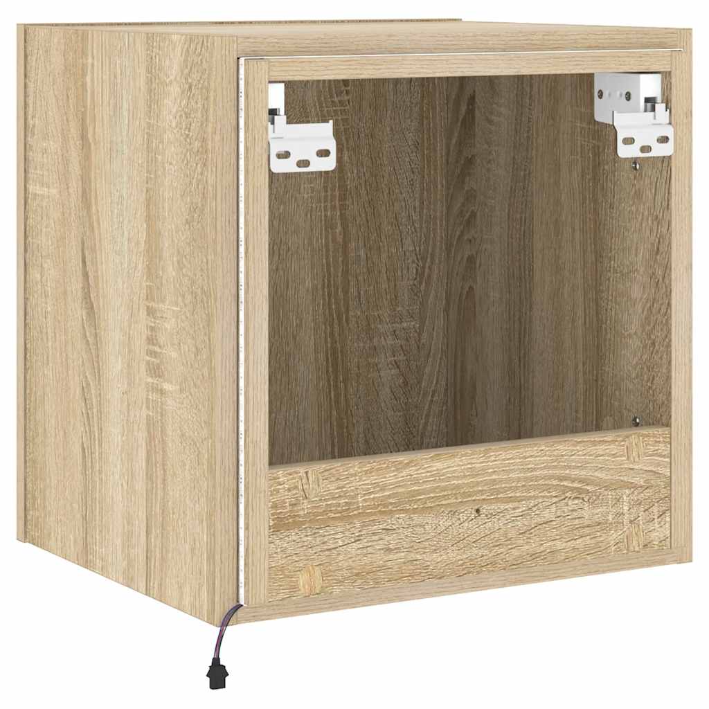 væghængt tv-bord med LED-lys 40,5x35x40 cm sonoma-eg