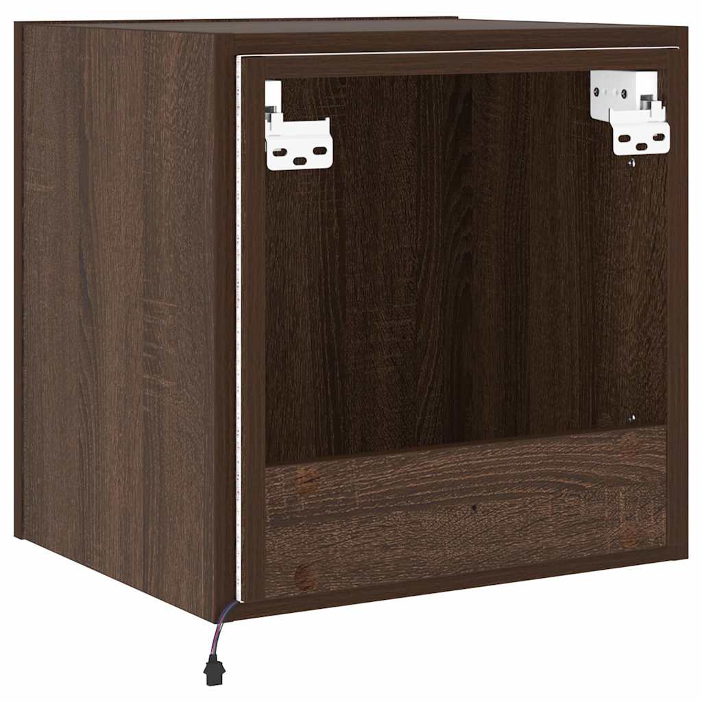 væghængt tv-bord med LED-lys 40,5x35x40 cm brun egetræsfarve