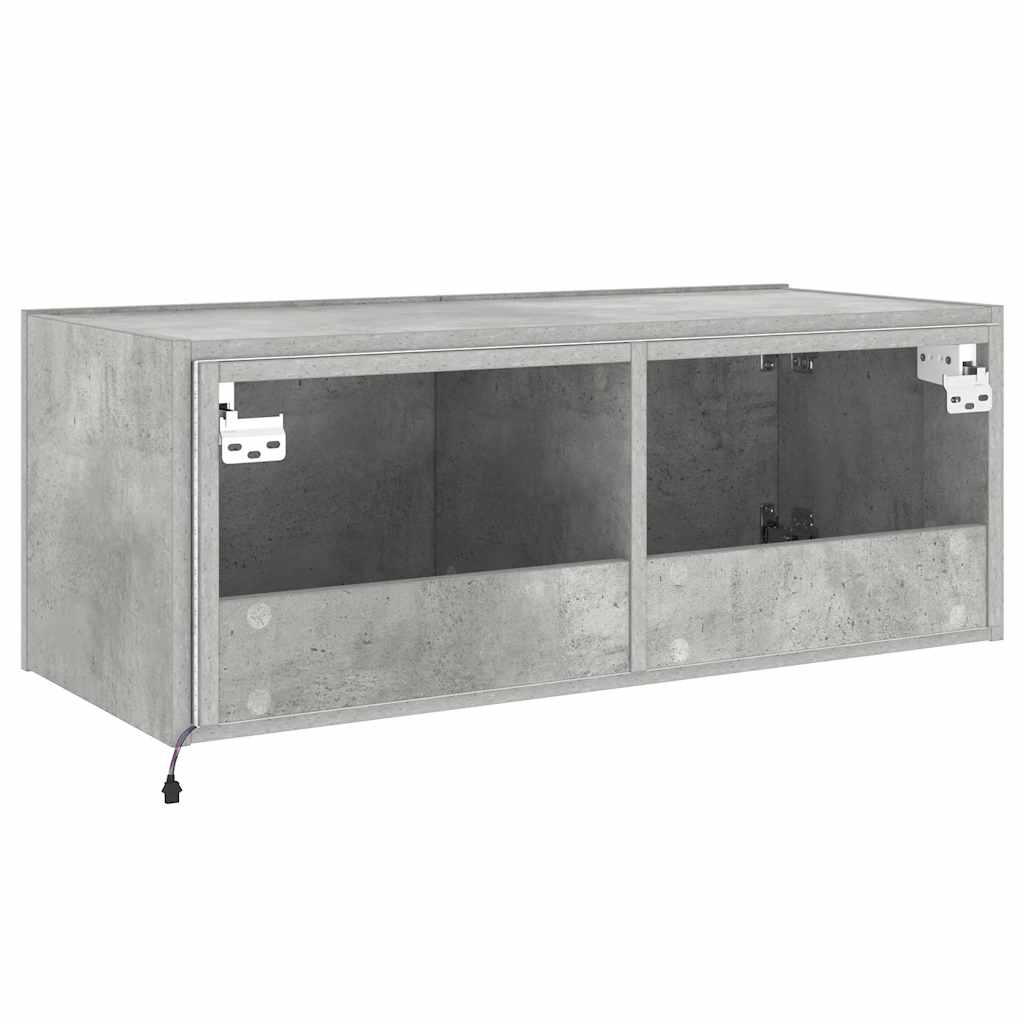 væghængt tv-bord med LED-lys 80x35x31 cm betongrå