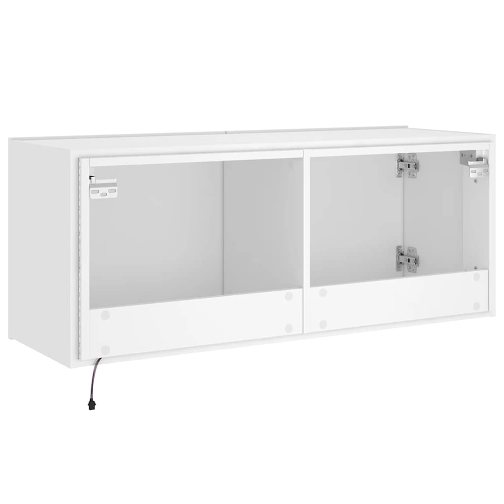 væghængt tv-bord med LED-lys 100x35x41 hvid