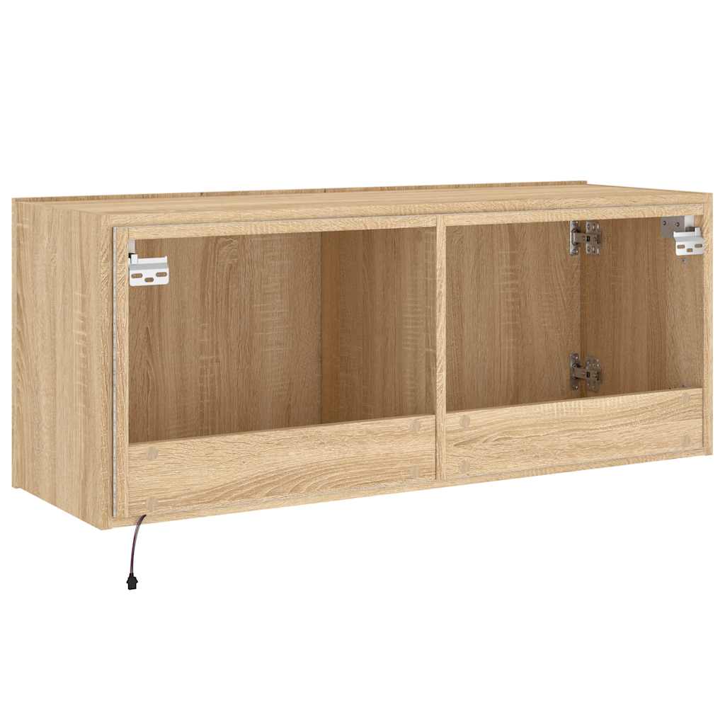 væghængt tv-bord med LED-lys 100x35x41 cm sonoma-eg