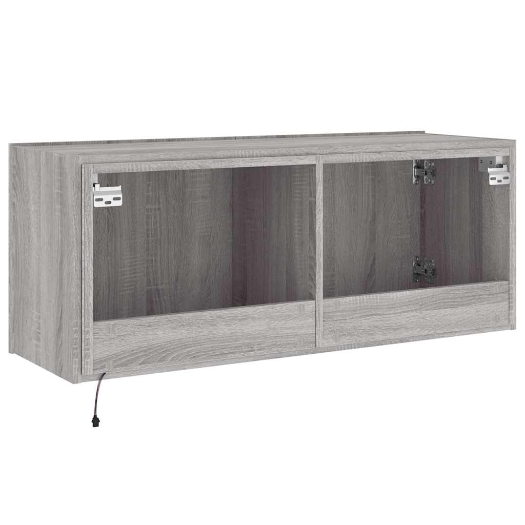 væghængt tv-bord m. LED-lys 100x35x41 cm grå sonoma-eg