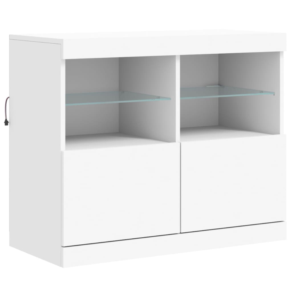 skænk med LED-lys 202x37x67 cm hvid