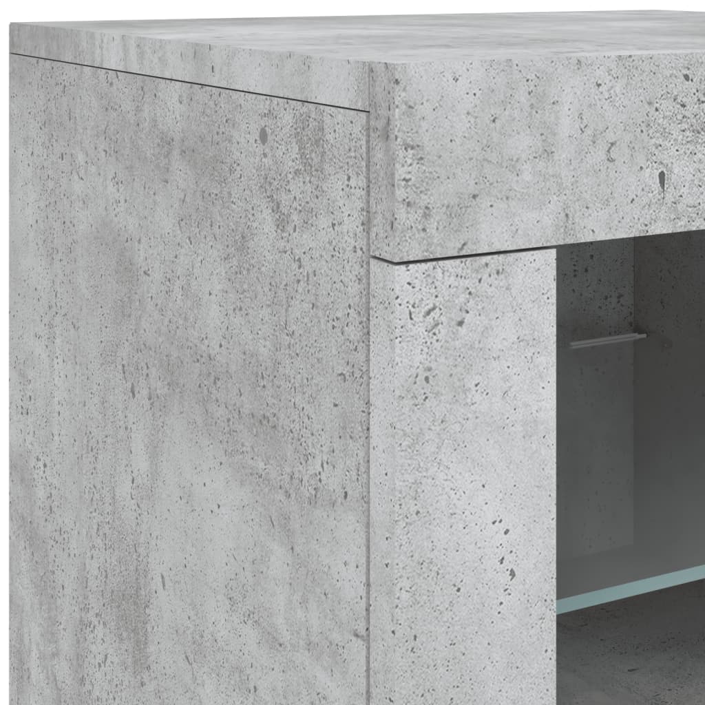 skænk med LED-lys 202x37x67 cm betongrå