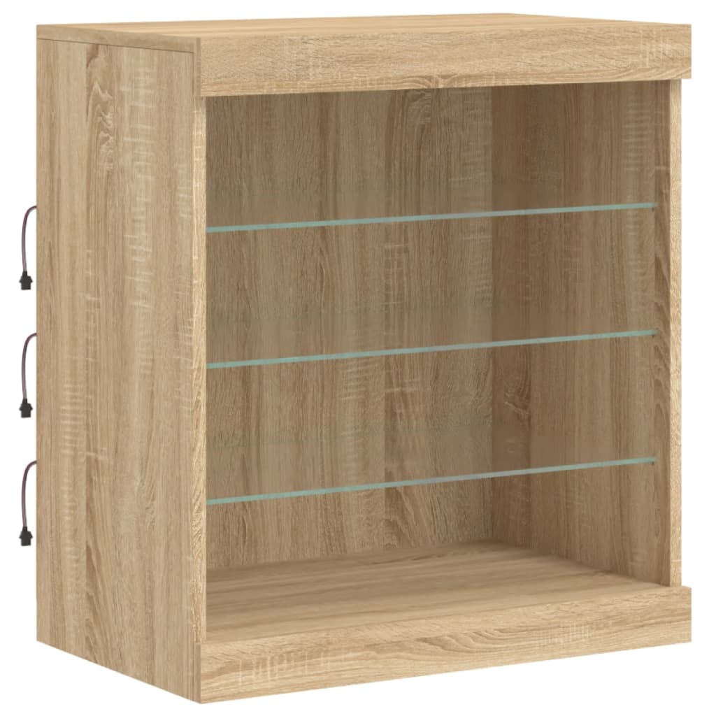 skænk med LED-lys 181,5x37x67 cm sonoma-eg