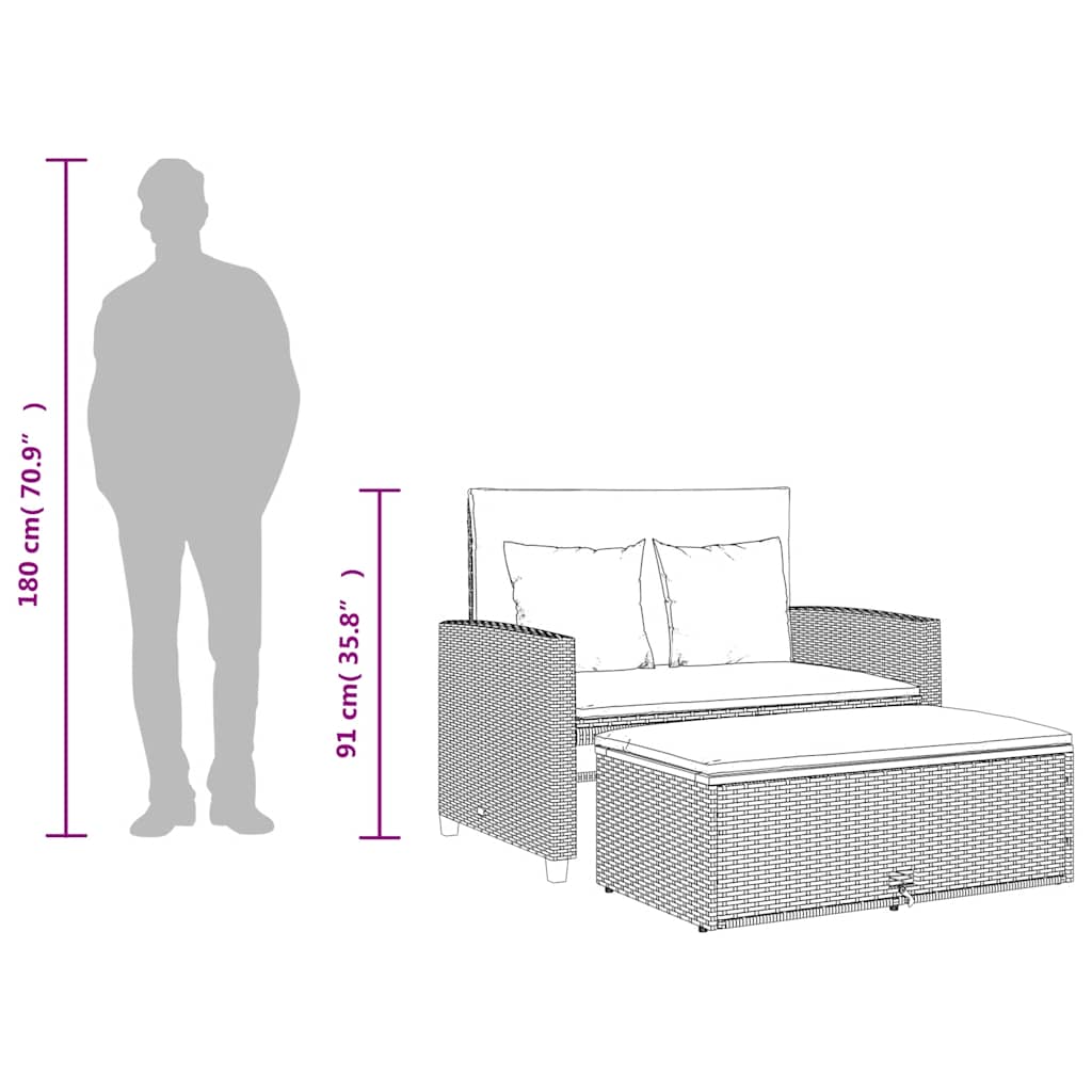 2-personers havesofa med hynder polyrattan og akacietræ beige