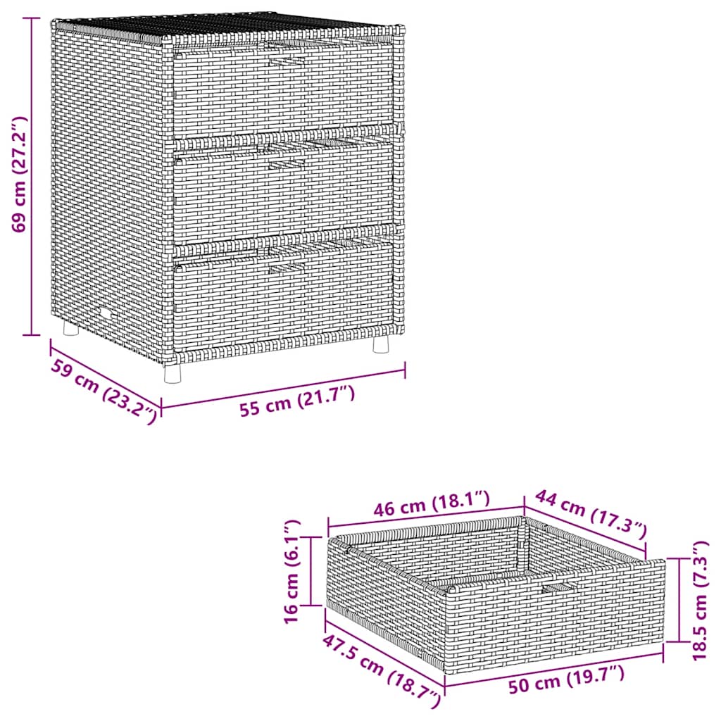 opbevaringsskab til haven 55x59x69 cm polyrattan brun