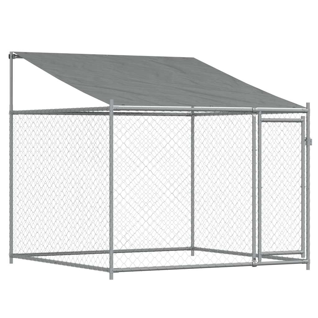 hundegård med tag og låger 4x2x2 m galvaniseret stål grå