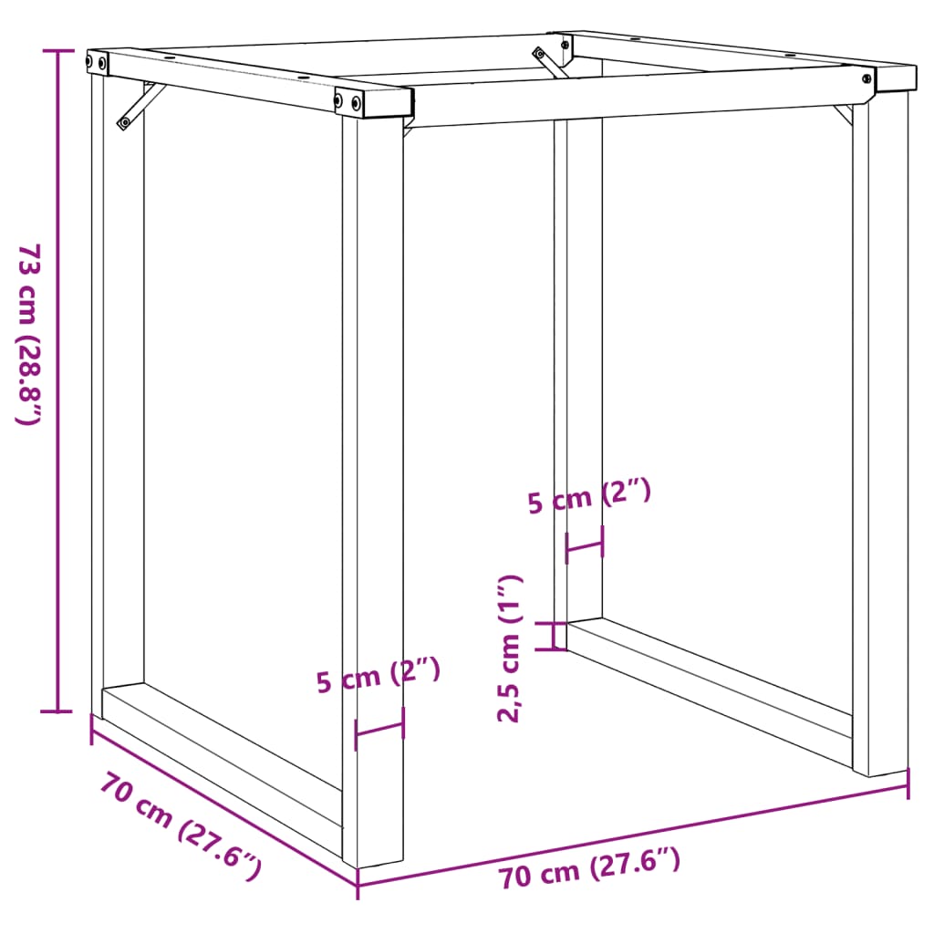 bordben til spisebord 70x70x73 cm O-stel stål
