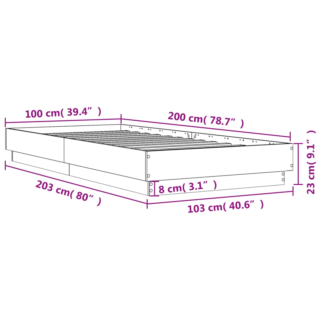 sengeramme 100x200 cm uden madras konstrueret træ røget eg